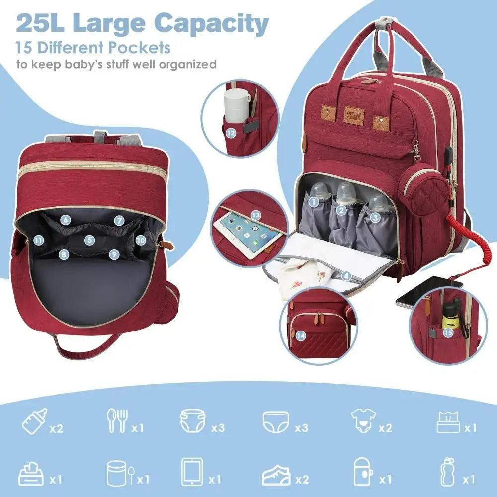 RsenFremior Diaper Bag Backpack With Changing Station And Bed