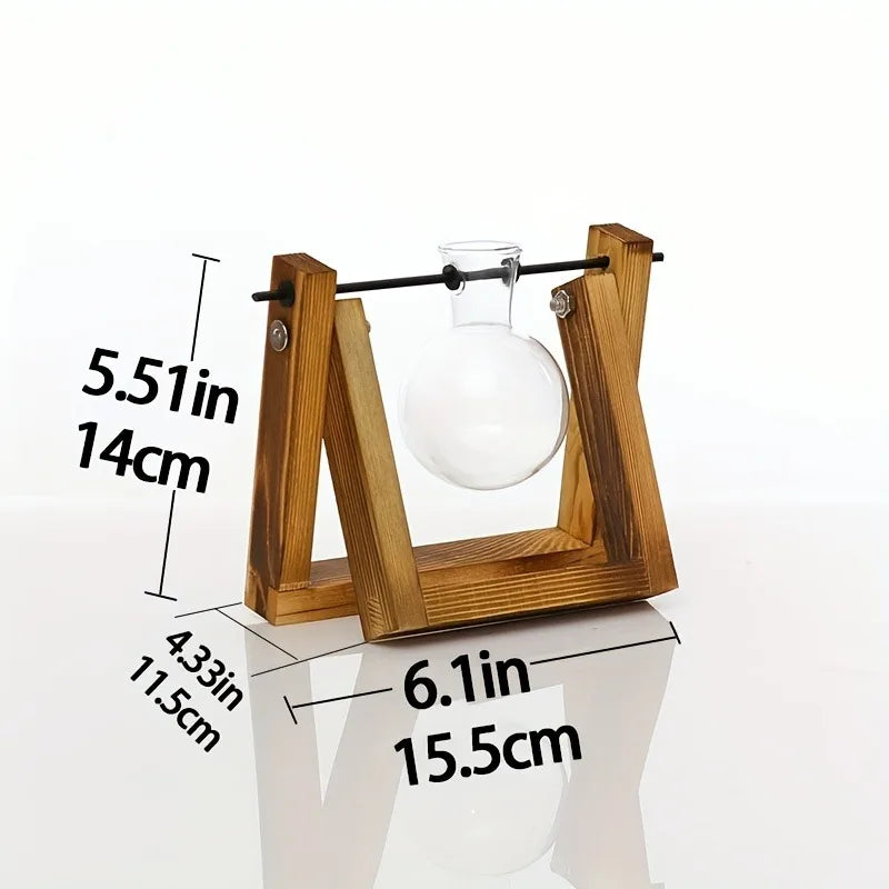 Function Tabletop Glass Propagation Station Planter Hydroponic With Wood Rack