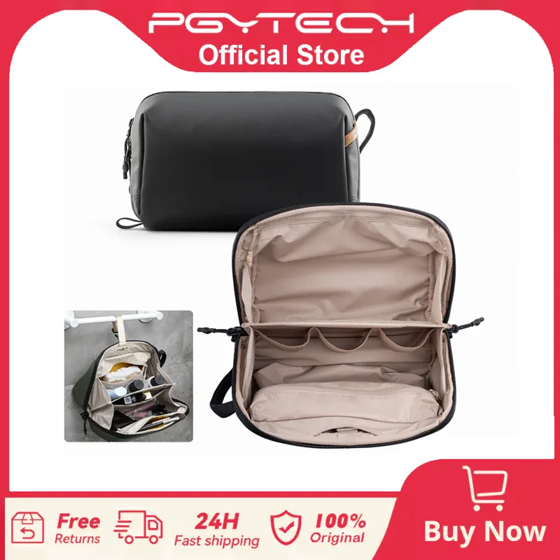 PGYTECH Wash Pouch Hanging Toiletry Bag for Men, Waterproof Dopp Kit Travel Makeup Bag Organizer for Toiletries & Cosmetics