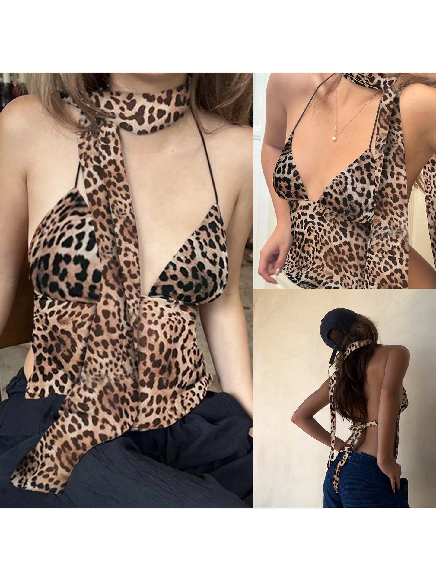 Hirigin Women V Neck Sleeveless Leopard Print Cami Tank