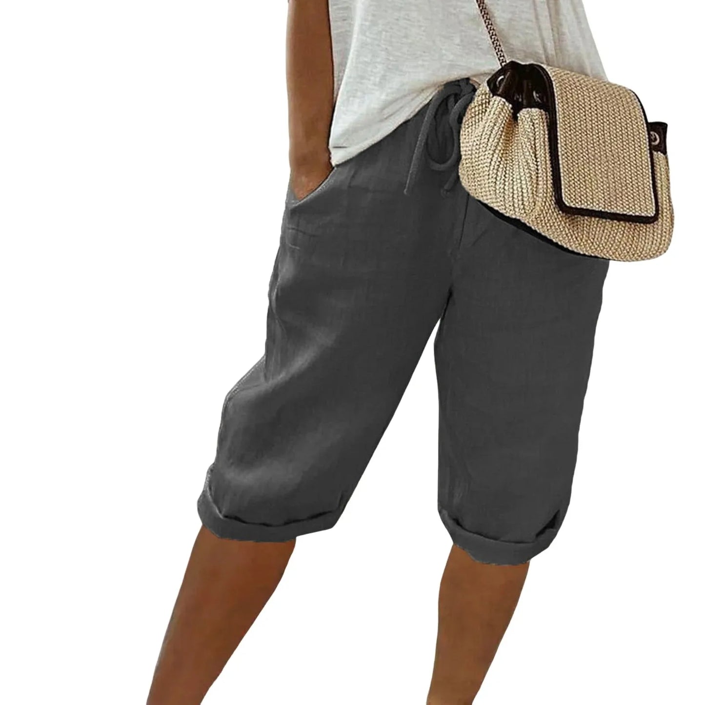 American Vintage Women Cotton Linen Lace Up High Waist Shorts