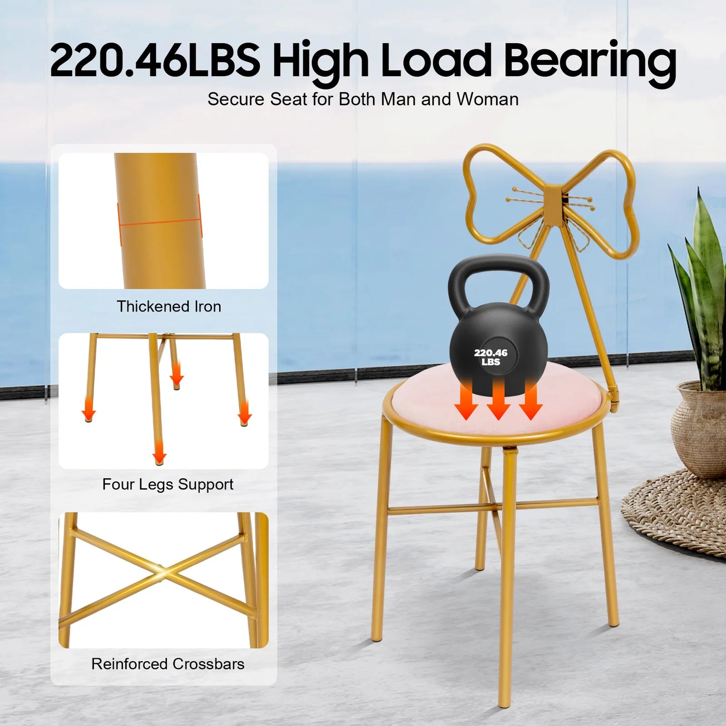 Elegant Butterfly Backrest Dining Chair With Soft Cushion Iron Frame