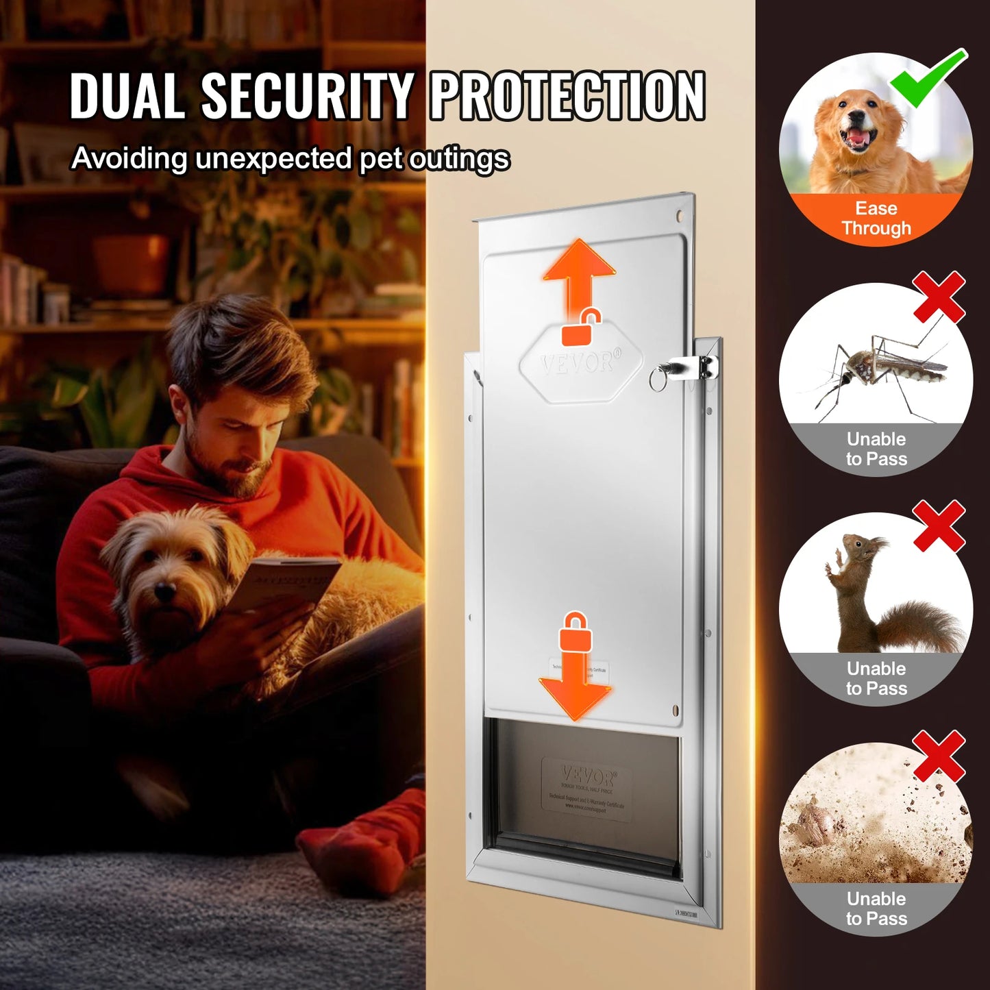 Dog Door Aluminum Frame Pet Door Lock Flap Weatherproof