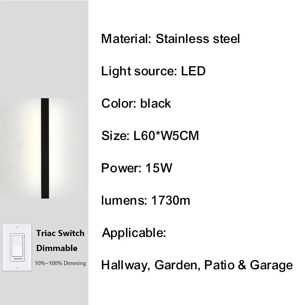 Outdoor Porch Wall Light 10%-100% Smart Triac Dimming Garden Corridor Lighting IP67 Waterproof Sconce Rust-Proof Stainless Steel