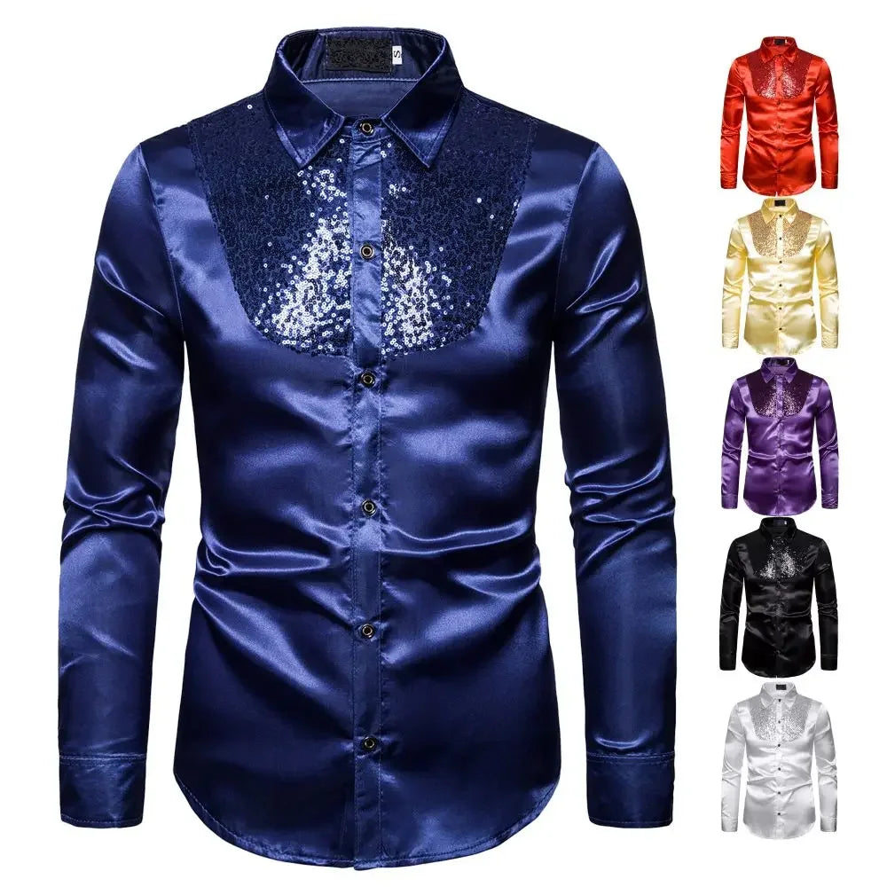 CN Zhejiang Glitter Sequin Mens Shirt For Festive Stage Wear