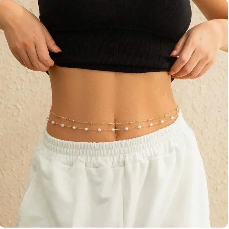 Double Layer Rhinestone Tassel Waist Chain Body Jewelry