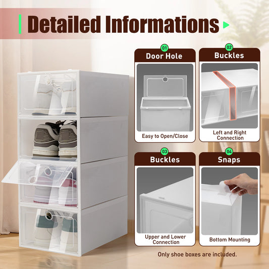 Foldable Transparent Plastic Shoe Boxes Stackable Organizer