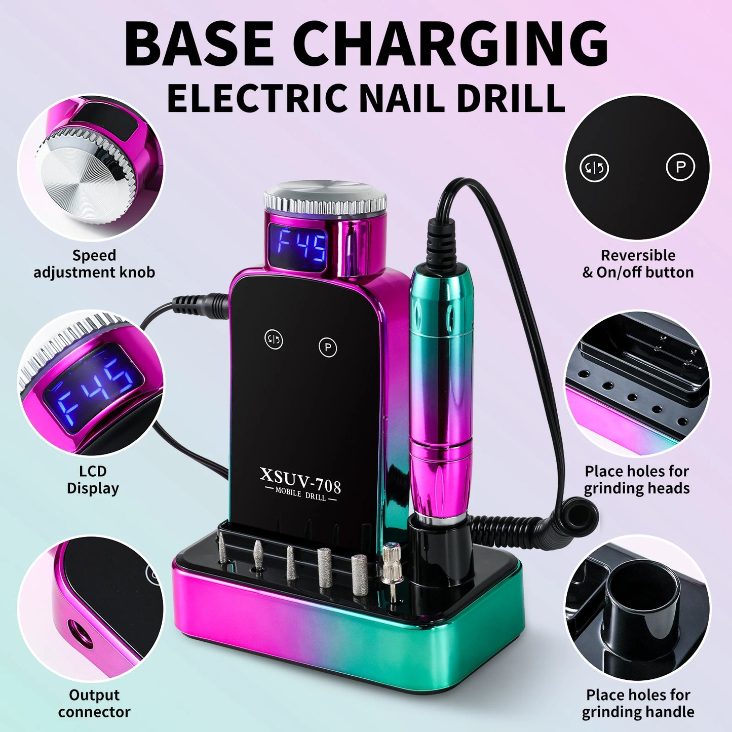 45000RPM Electric Nail Drill Professional Nail Polishing Machine Low Noise Nails Sander File Set For Manicure Salon/Home Tools