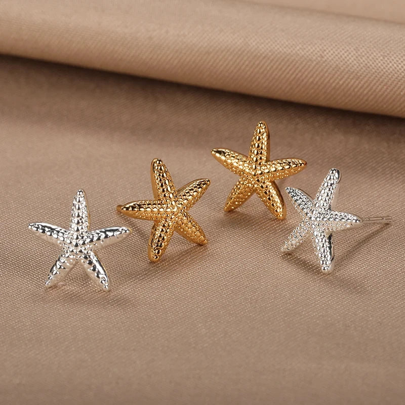 ICFTZWECN Vintage Starfish Stainless Steel Stud Earrings