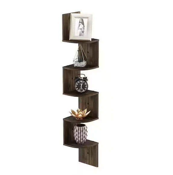 Hign Concerned 5 Tier Wall Mount Floating Corner Shelf