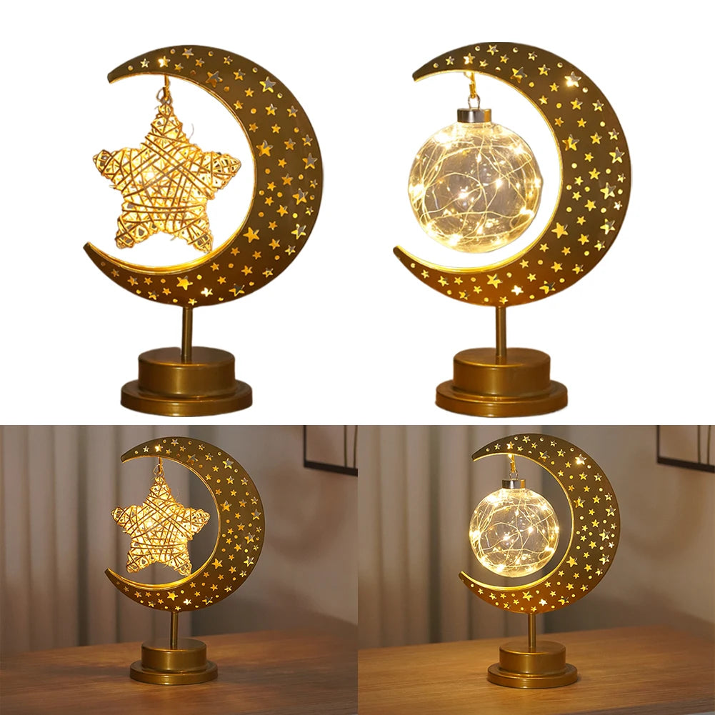LED Night Light Star Moon Table Lamp Battery Operated For Bedroom Ramadan Decoration Office Home Decor