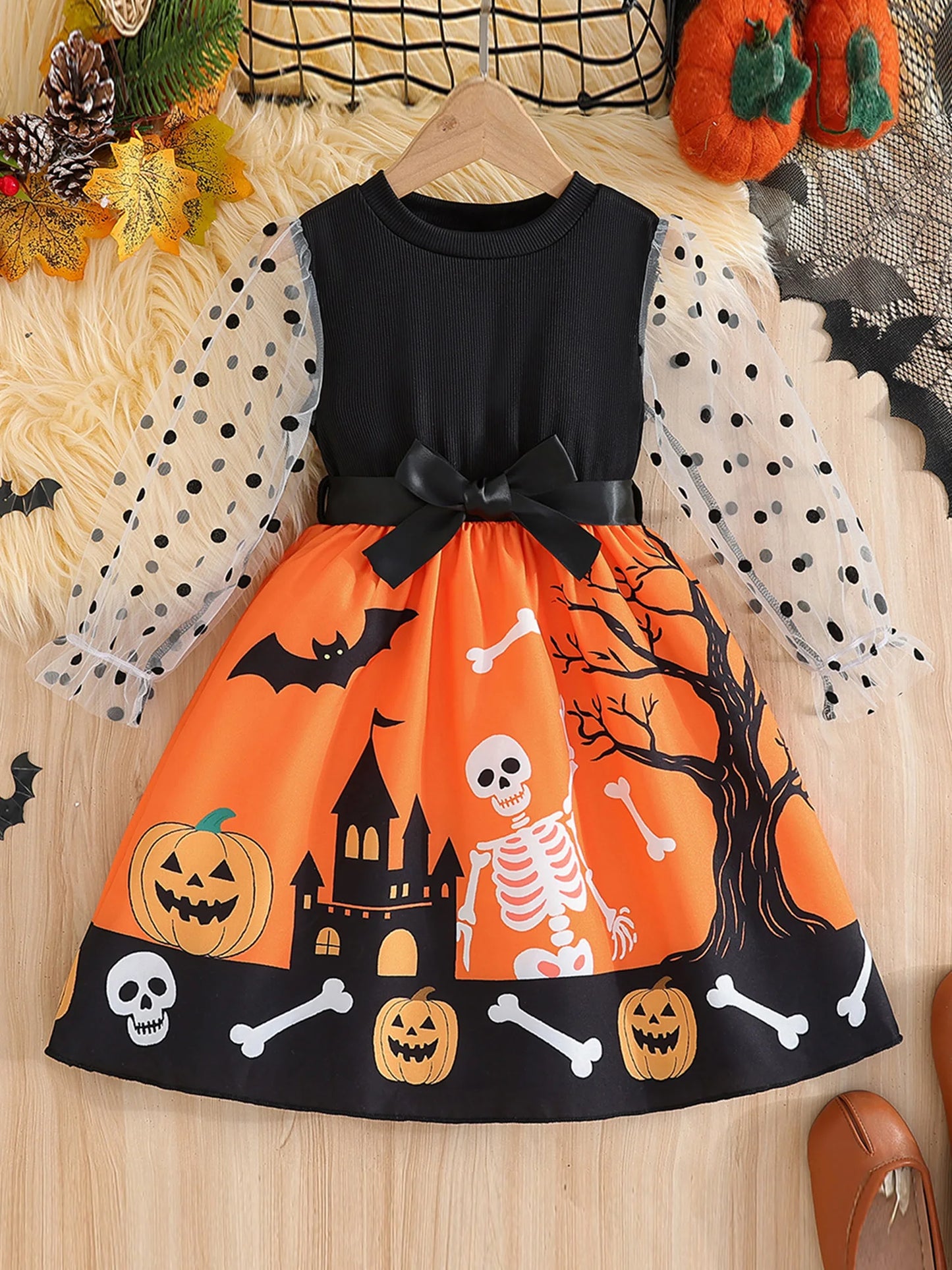 Built In Toddler Halloween Ghost Web Print Jumpsuit Cape