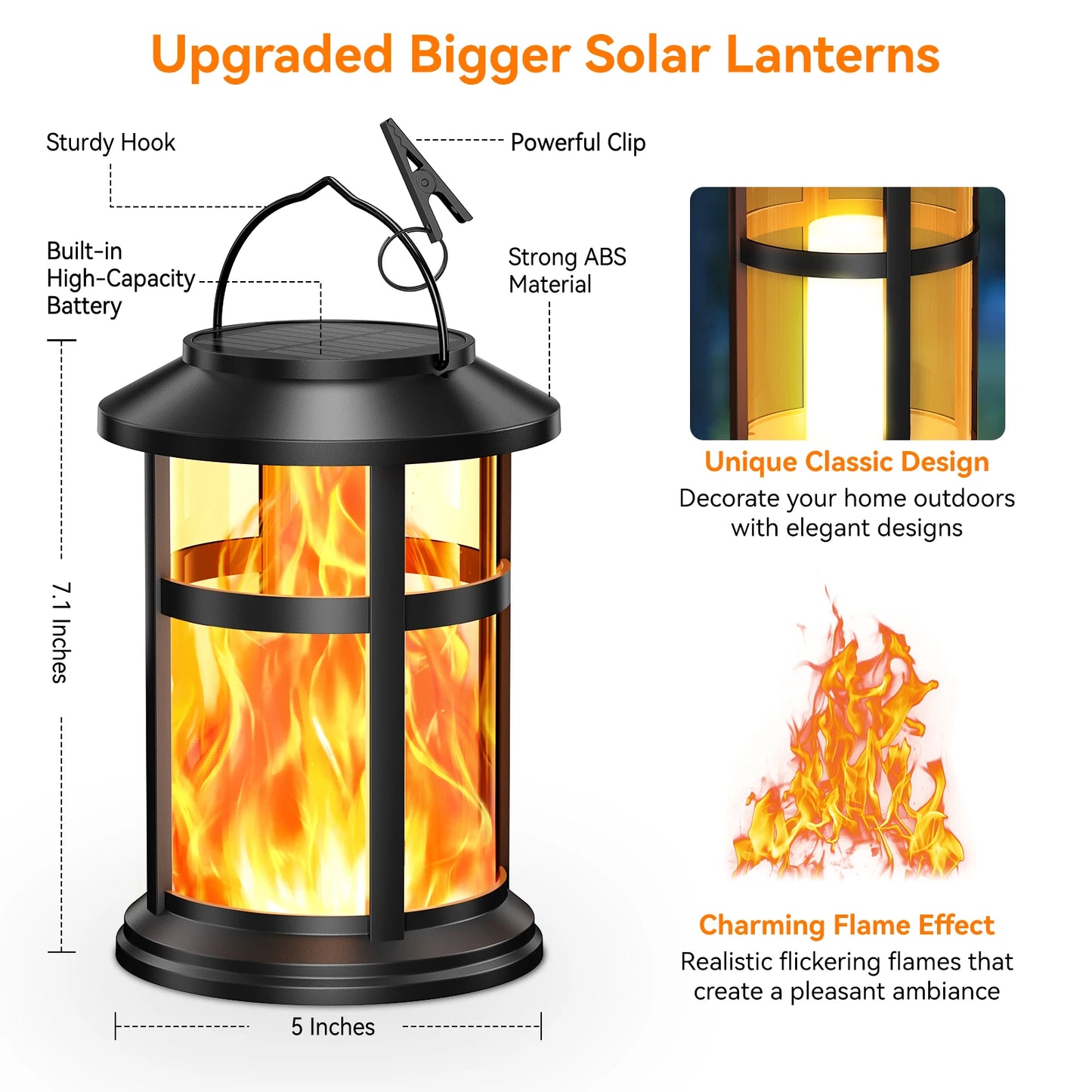 KPSTEK Solar Flame LED Lights 2 Pack Outdoor Lanterns