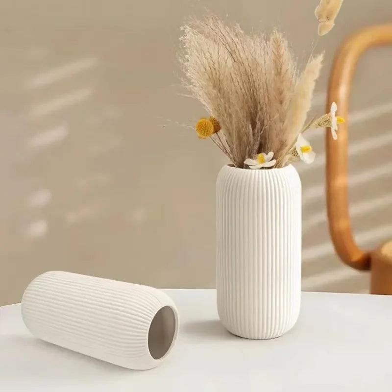 High-concerned Ribbed Ceramic Vase For Pampas Grass Decor