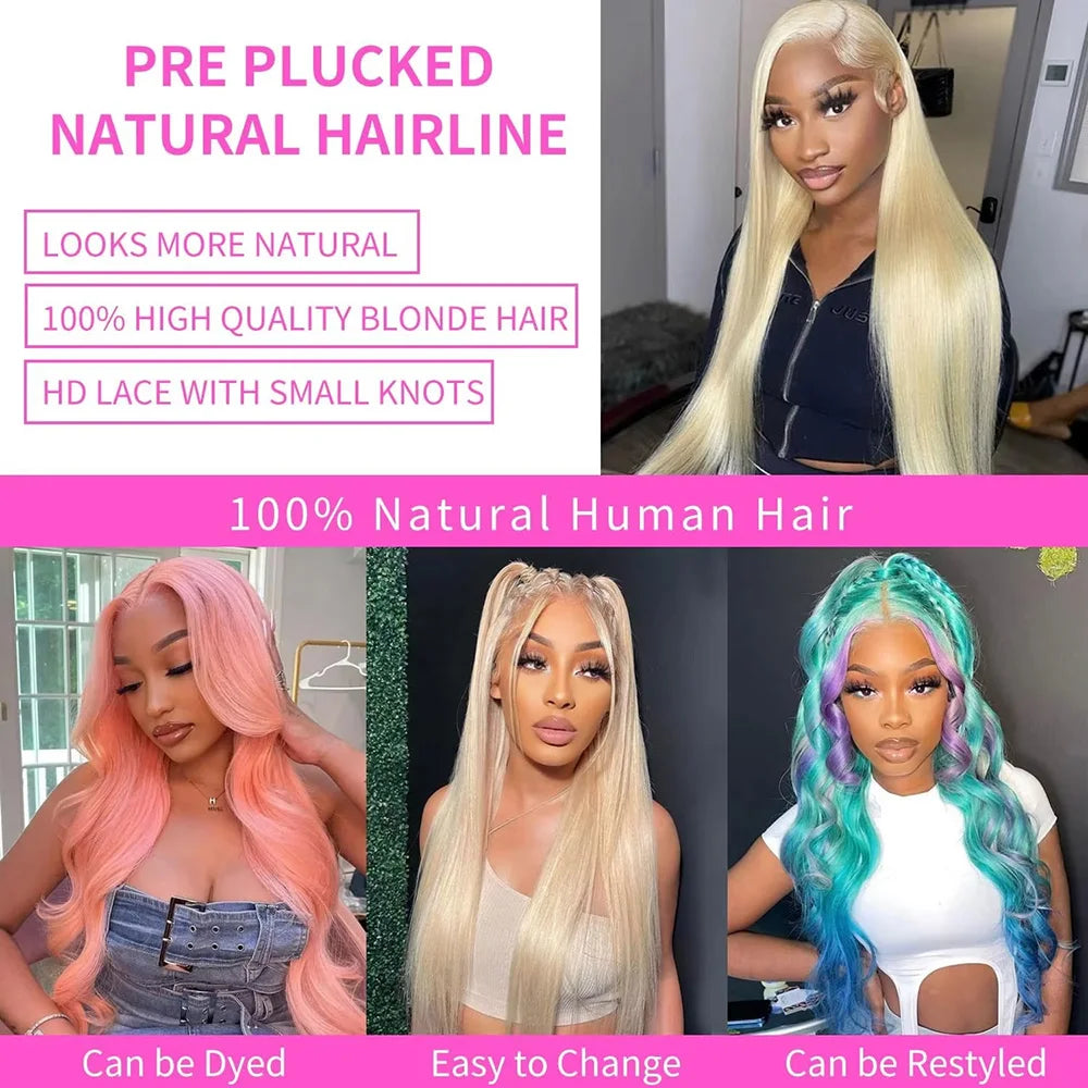 613 Straight Human Hair Wig 13x6 HD Lace Frontal Wigs 613 Honey Blonde Straight Brazilian Lace Frontal Wig 200 Density 46 Inch