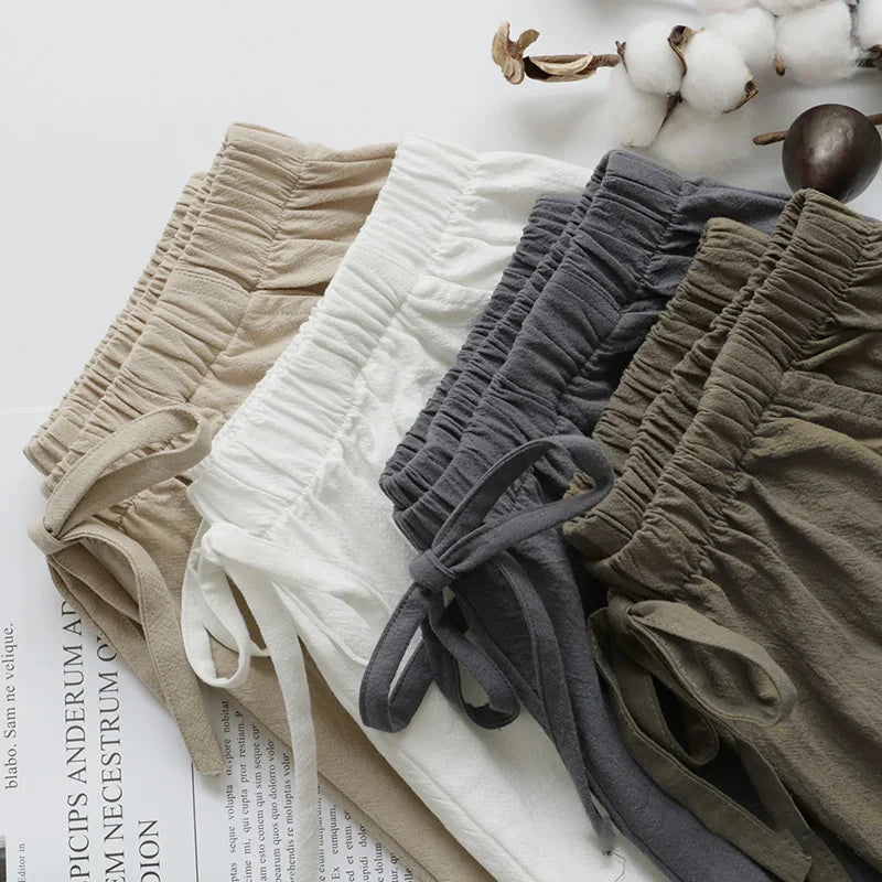 CN Zhejiang Cotton Linen Shorts Women High Waist Casual