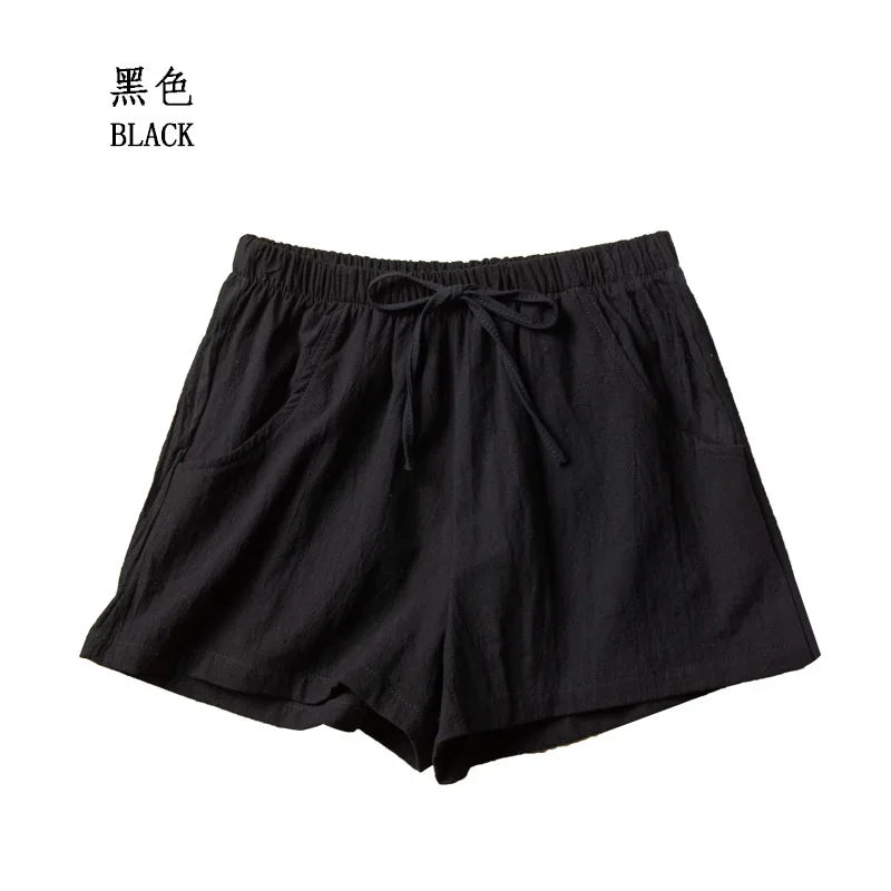 CN Zhejiang Cotton Linen Shorts Women High Waist Casual