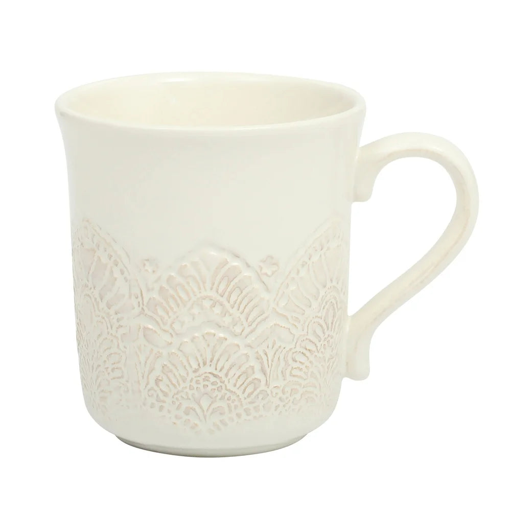 Drinkware Vintage Lace Ceramic Mug Set 4-Pack Dishwasher Safe Stoneware