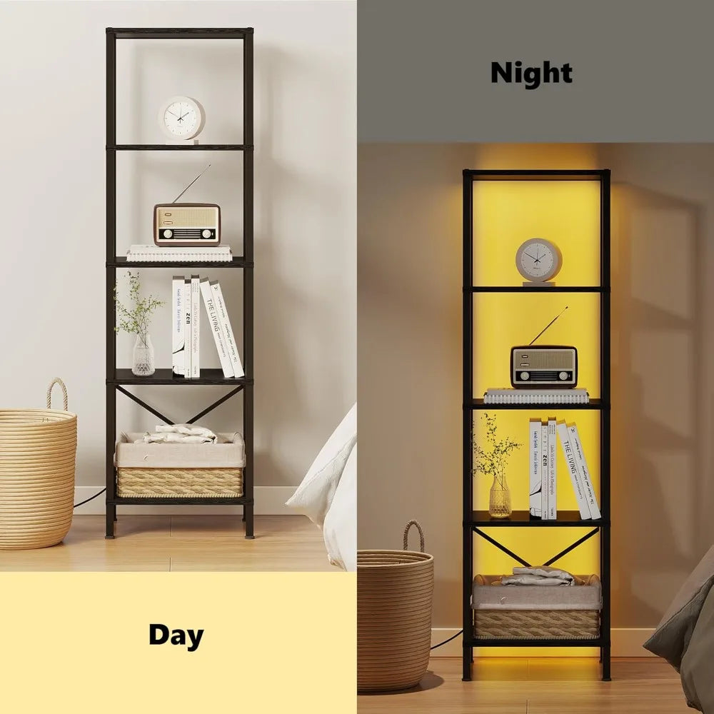 Five Tier Bookshelf With LED Lights And Steel Frame