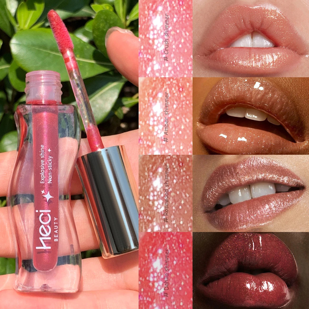 2PCS Shimmer Glossy Lip Glaze Duo- Vegan Tinted Formula, Fine Glitter, Non-Sticky High Shine Glass Lip Finish Sparkle-Nude