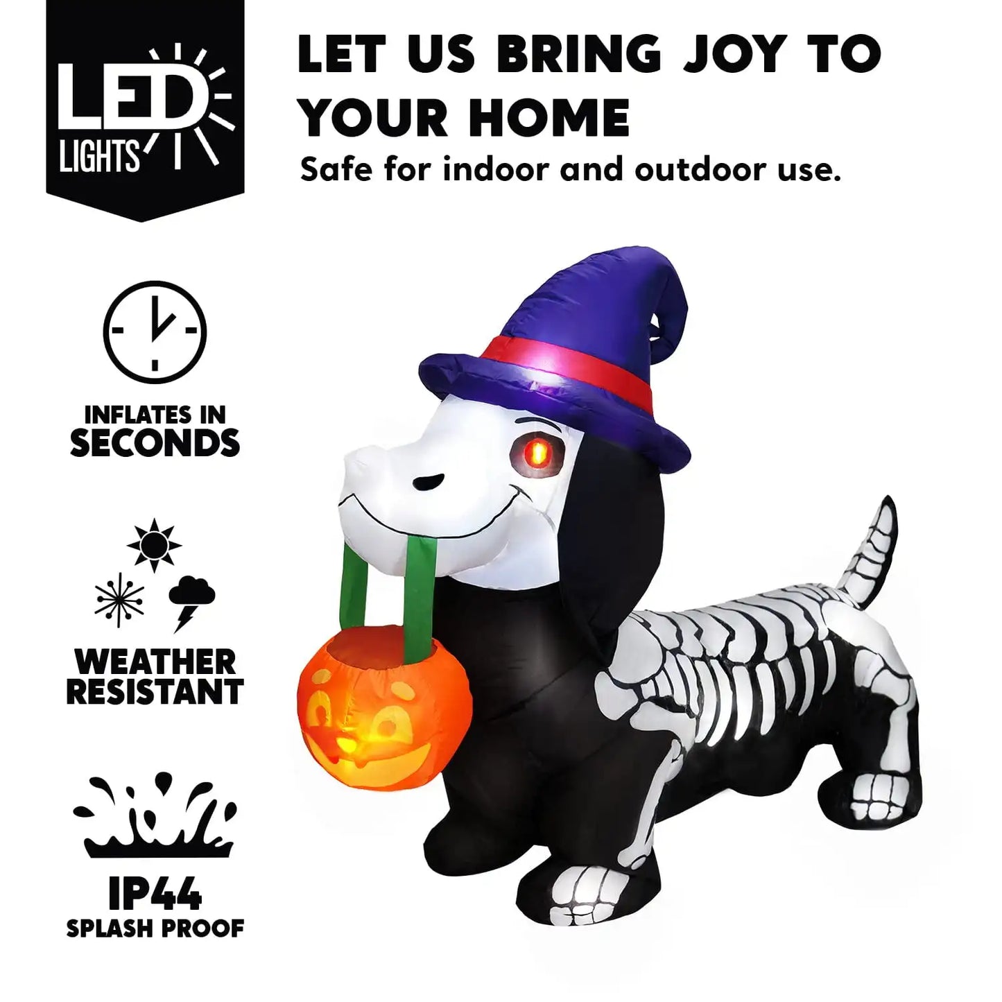 Joyfy Halloween Inflatable Wiener Dog Light Up Decoration