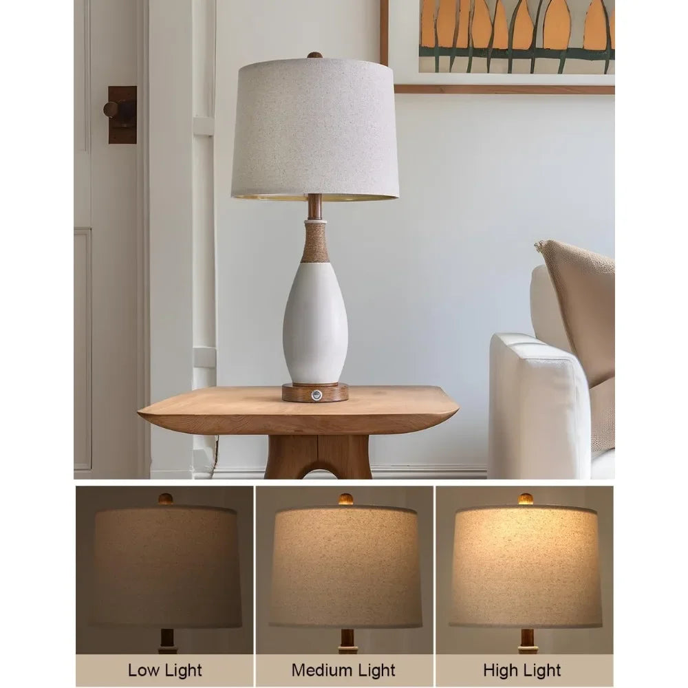 XMSJ Modern Farmhouse Bedside Table Lamp Set 2 With USB Type C Charging Ports 3 Way Dimmable Touch Control