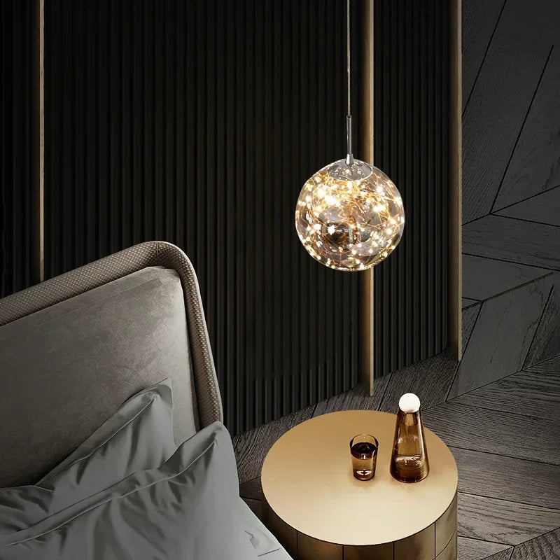 ENERLORD Modern LED Nordic Pendant Light Starry Glass Ball