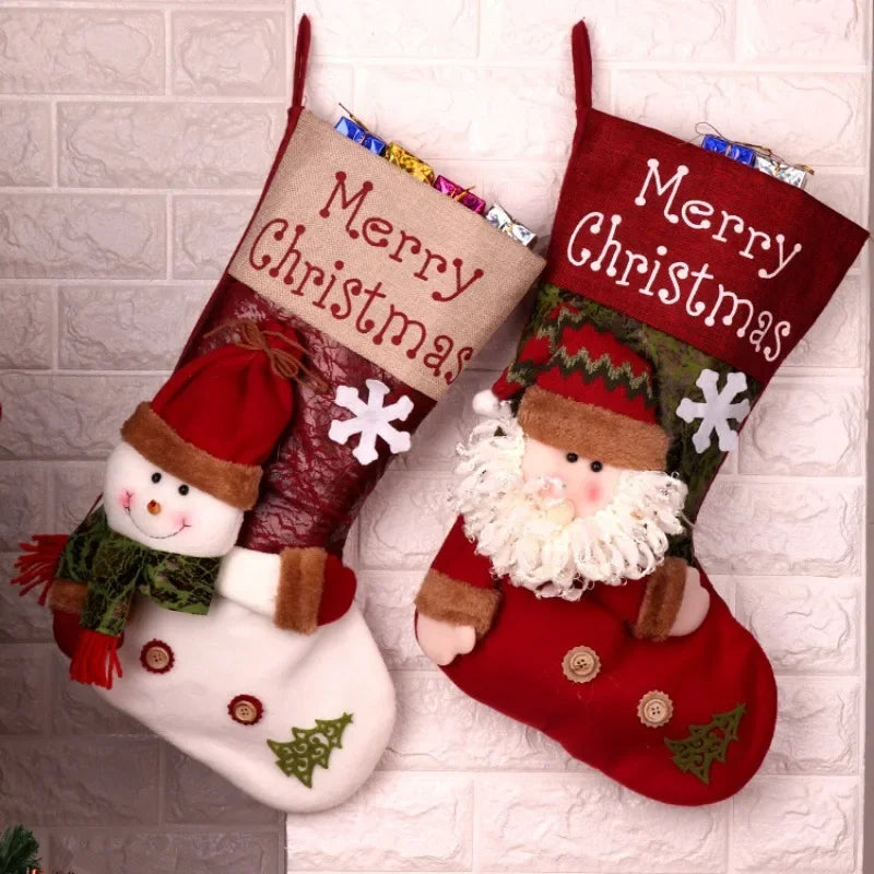 New Large Christmas Socks Gift Candy Bag Cartoon Gift Bag Christmas Decorations Gift for Family
