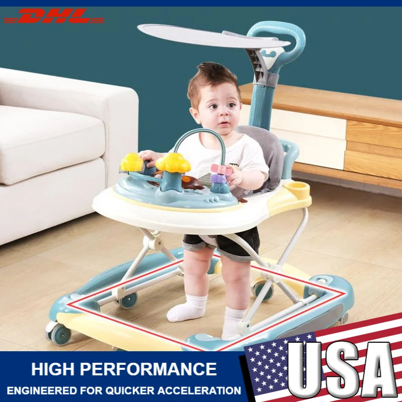 Baby Multi-Functional Foldable Walker With Shielded Awning Anti-Rollover DeluxePro