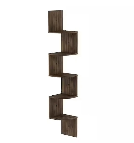 Hign Concerned 5 Tier Wall Mount Floating Corner Shelf