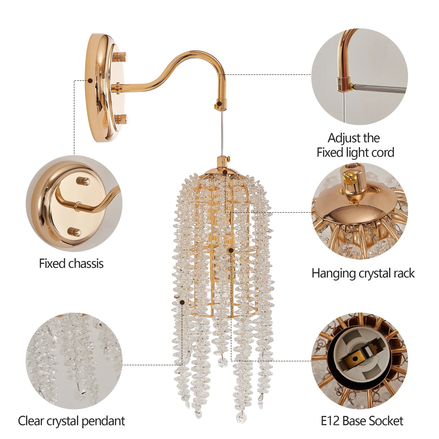 ARLGSITE Set Of 2 Frame Crystal Bead Wall Sconces E12