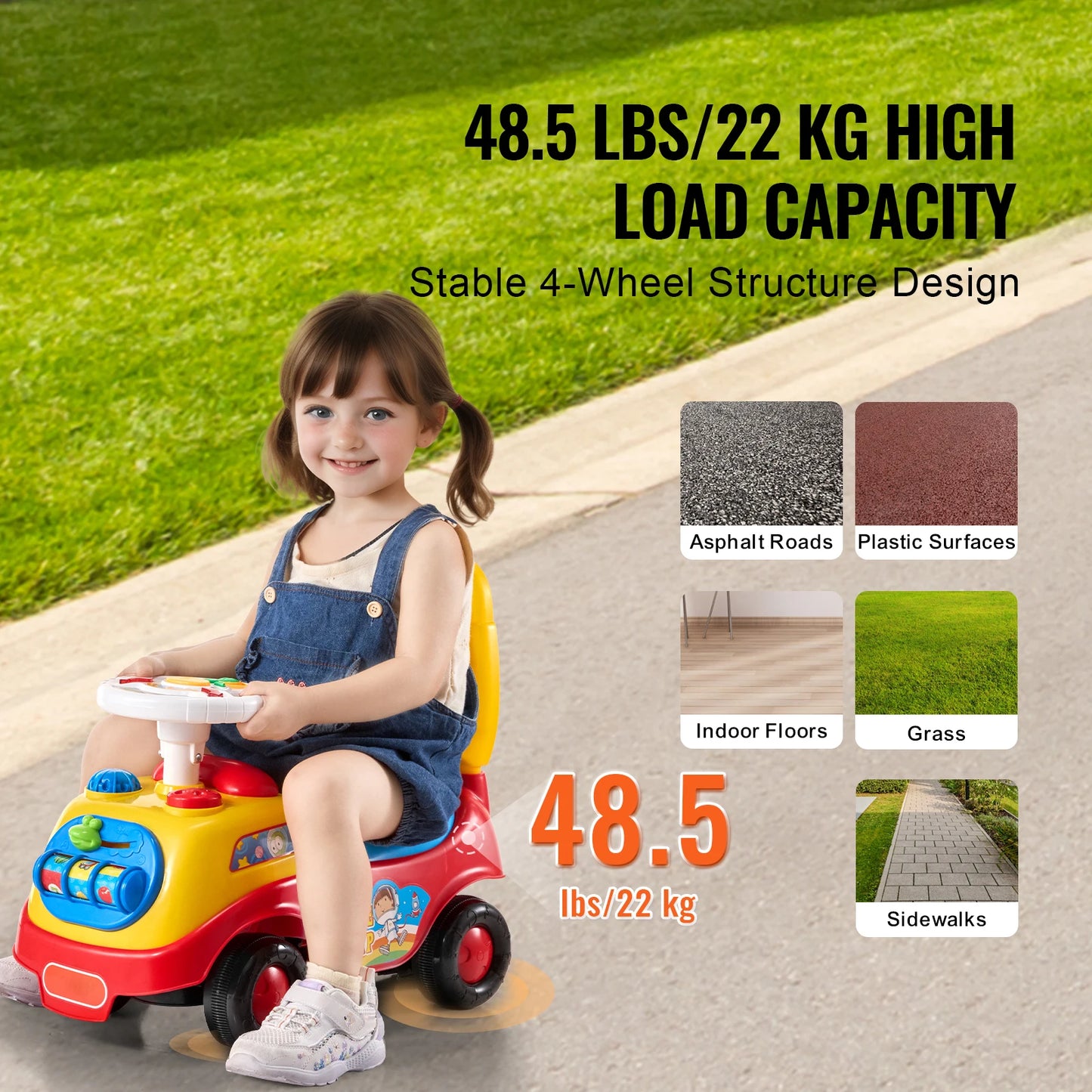 SucceBuy Toddler Ride On Push Car Sit To Stand With Music