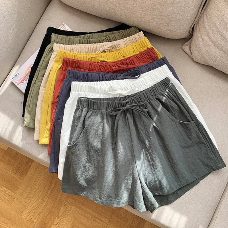 CN Zhejiang Cotton Linen Shorts Women High Waist Casual
