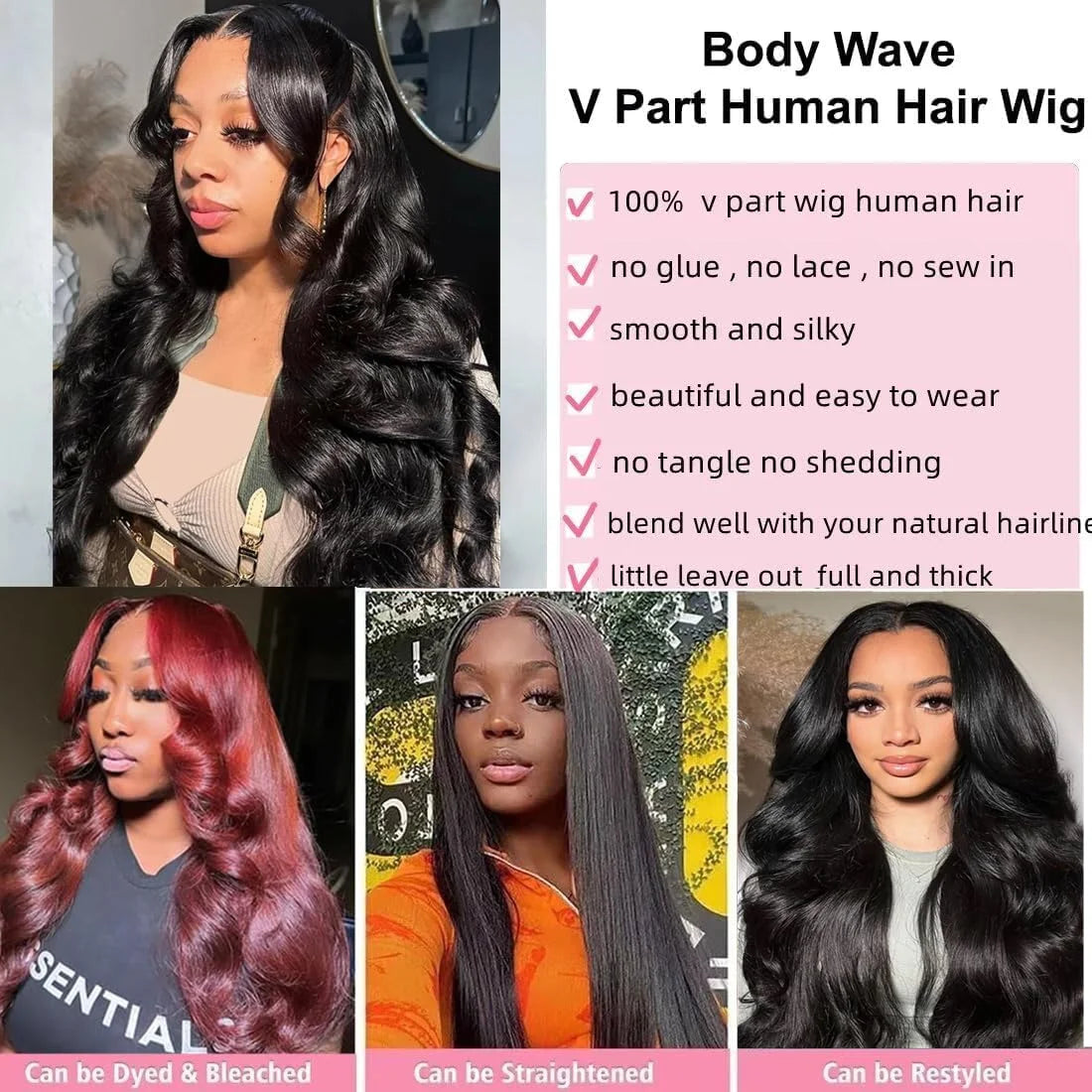 Friziracap Body Wave V Part Wig Human Hair 250 Density