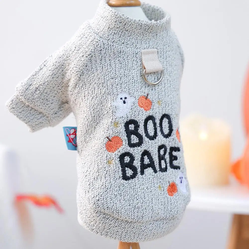 Soft Pet Halloween Crew Neck Sweatshirt Embroidery Dog Pullover Traction Jacket Winter Dog Clothes Cat Sweater Pet Costume
