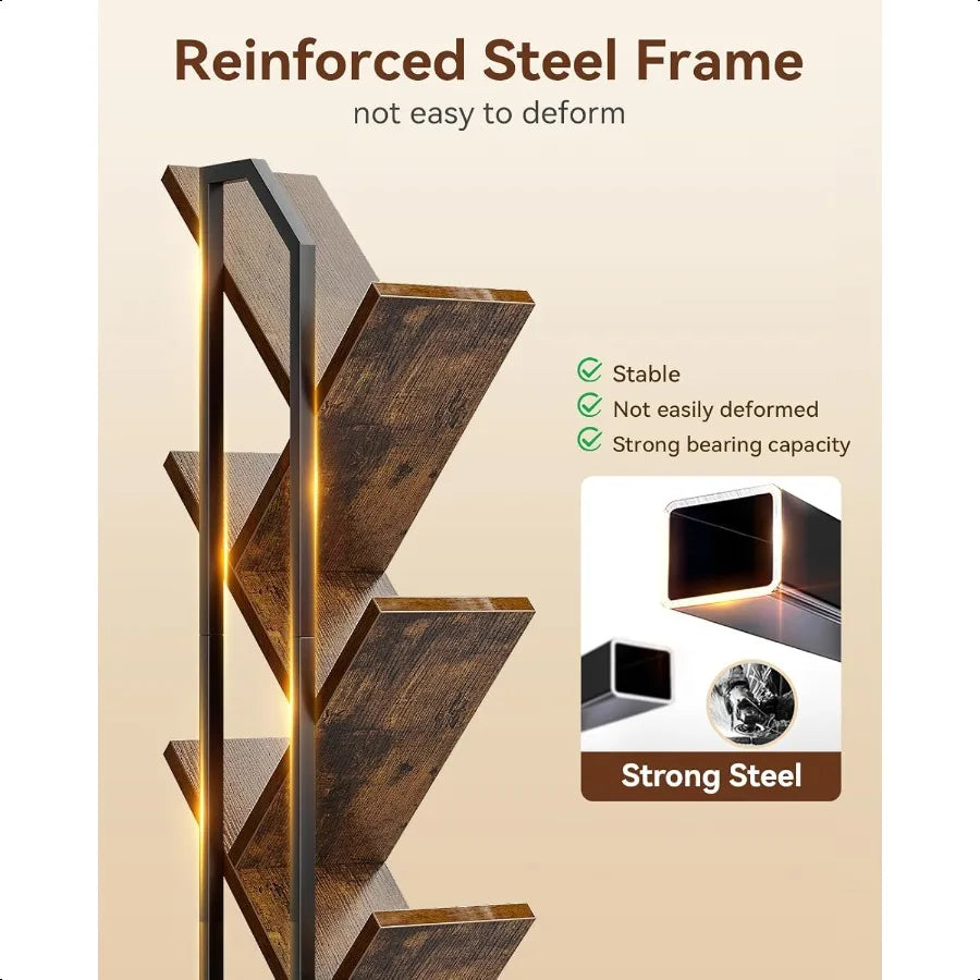 Hign-concerned Tree Bookshelf Corner Narrow Steel Wood Bookcase