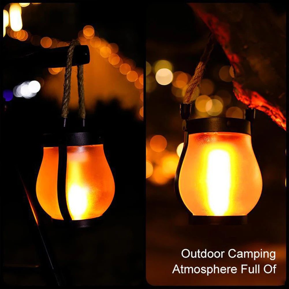 Solar Flame Light Garden Lantern Rechargeable Camping Lamp with Rope Camp Lamp for Outdoor Garden Yard
