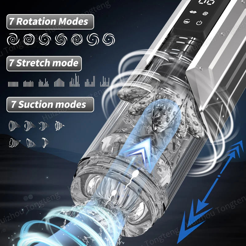 APP LED Automatic Male Masturbator Cup 7 Sucking Rotating Licking Thusting Modes Pocket Pussy Stroker Blowjob Sex Toys For Men