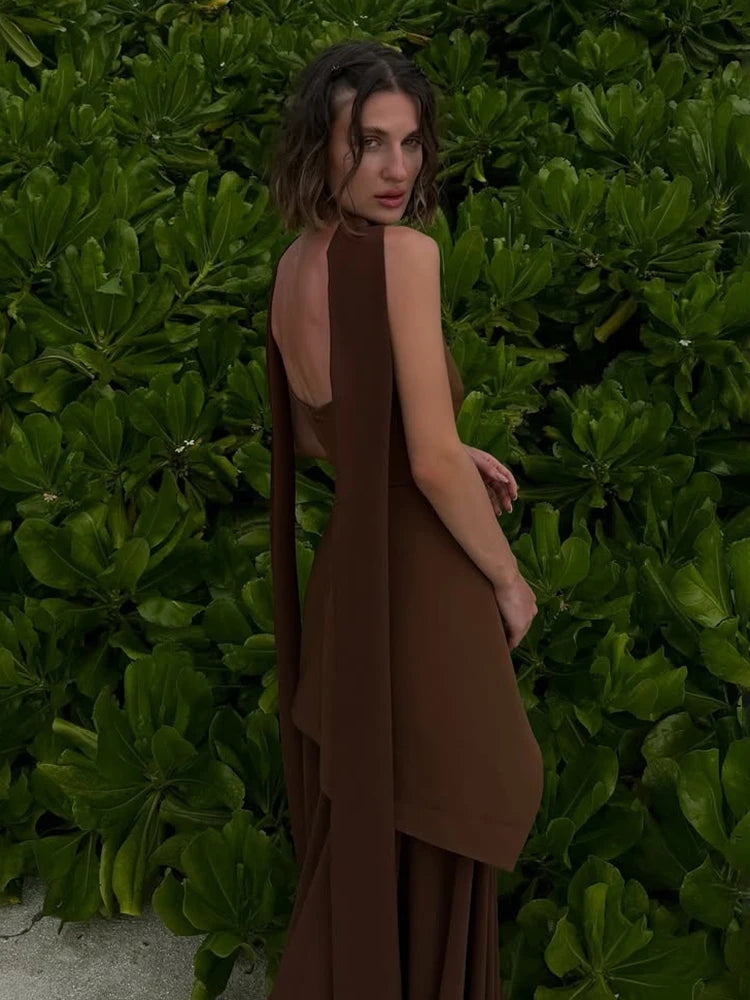 TARUXYCN Strapless Ribbon Dress Women Elegant Mesh Sleeveless Maxi Beach Vacation