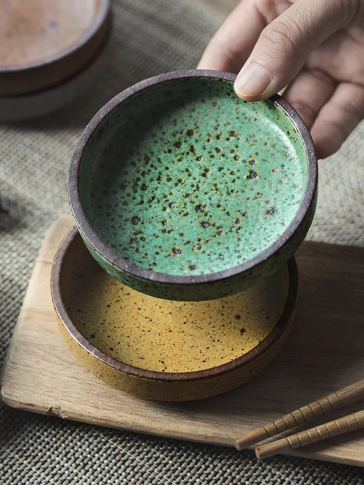 Retro Ceramic Round Sauce Dish Dipping Plate For Soy Sauce