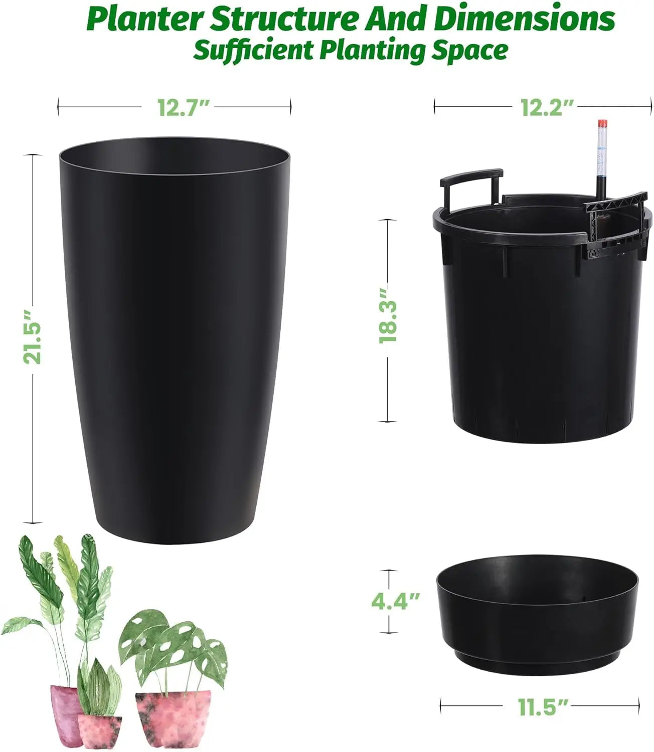HiMISSH Self Watering Planters Set Of 2 With Built In Drainage And Visual Water Level Design
