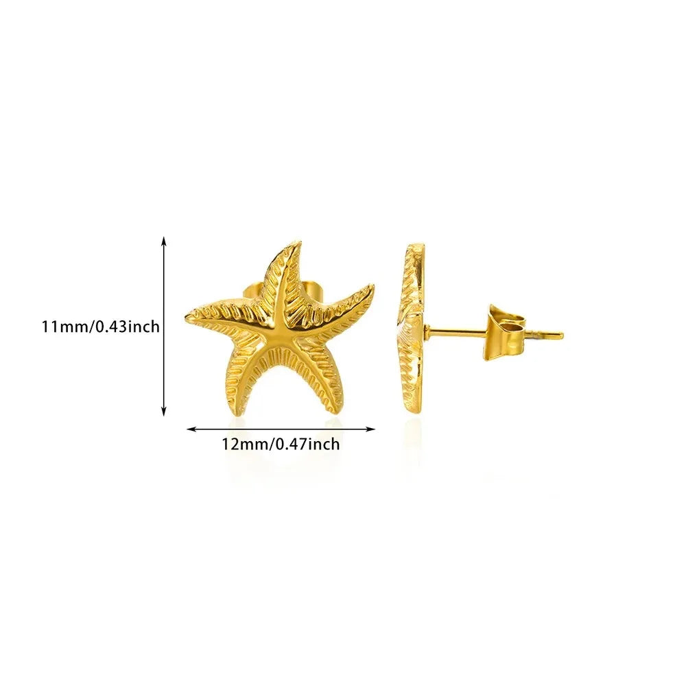 ICFTZWECN Vintage Starfish Stainless Steel Stud Earrings