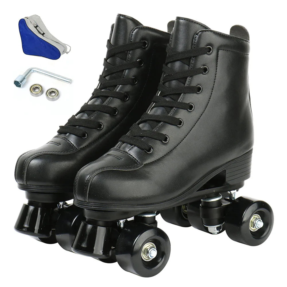 YYW Outdoor Roller Skates PU Leather Quad Skates Men Women