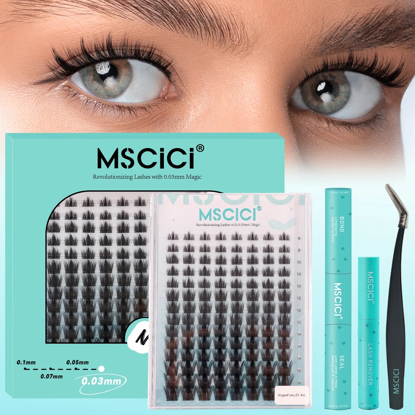 Mscici Thinnest 0.03mm Natural Spike Anime Cluster Design Manga Lash Clusters Kit Waterproof Clear Lash Glue For Sensitive Eyes