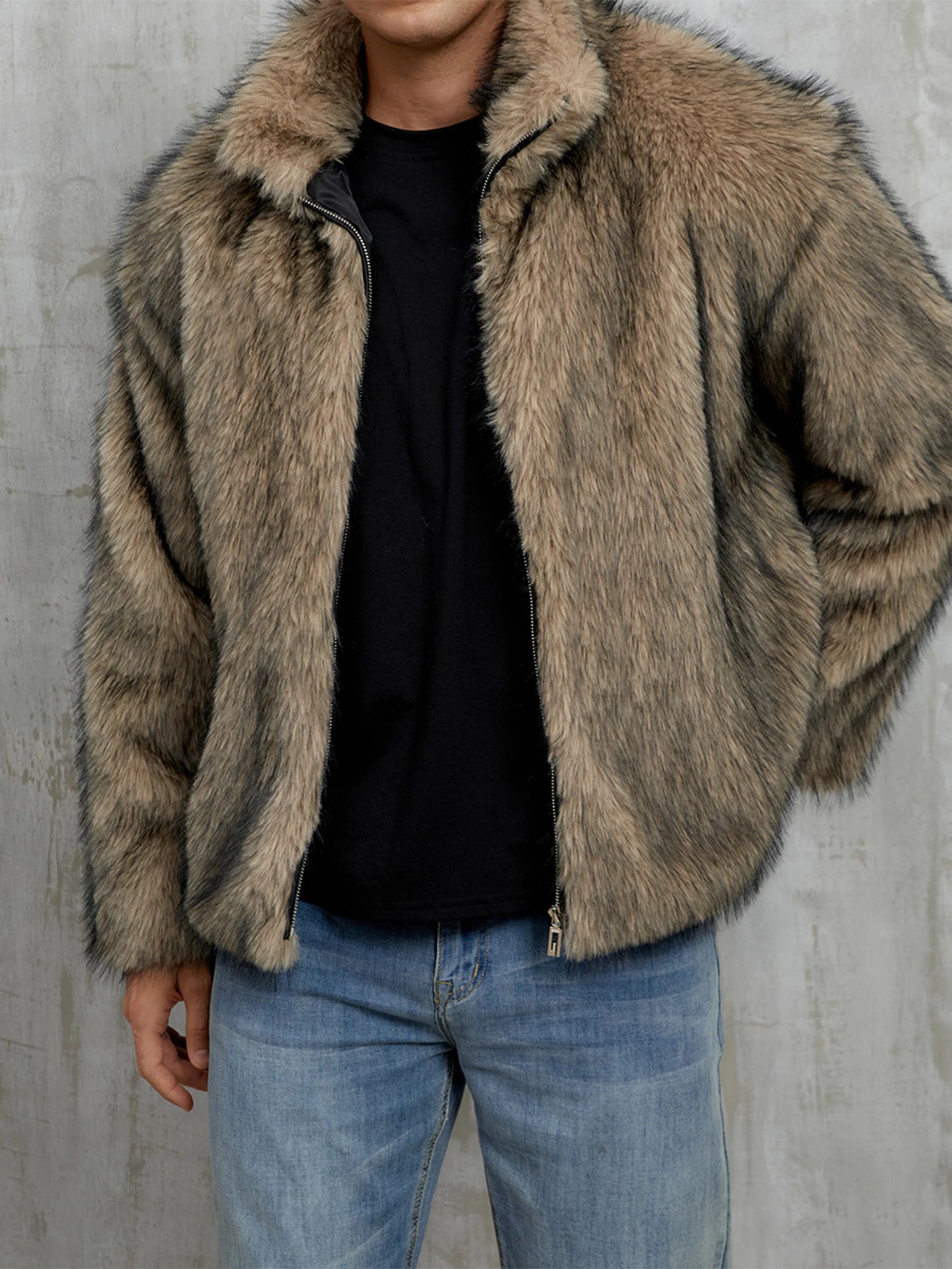 CN Guangdong Men Faux Fur Jacket Winter Thick Collar Coat