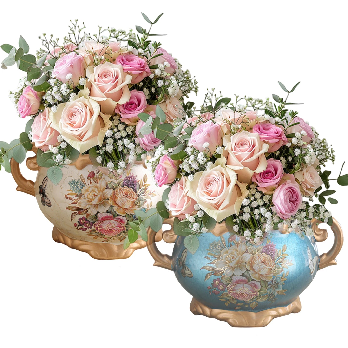 Shunmaii Europe Retro Ceramic Vase With Handle Hand Painted Pattern