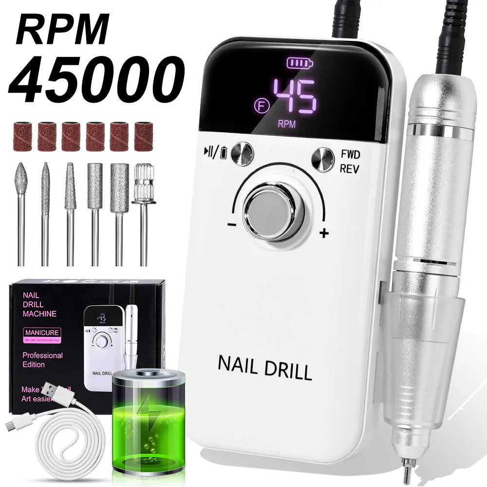 DMJ V6 Electric Nail Drill Kit 45000RPM Portable Manicure File