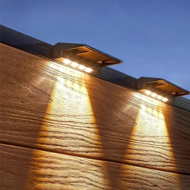 Two Pack Solar Wall Lights 4 LED Outdoor Fence Deck Pathway