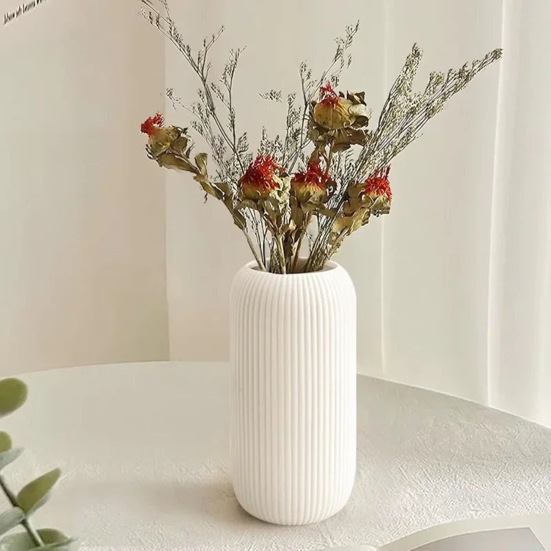 High-concerned Ribbed Ceramic Vase For Pampas Grass Decor