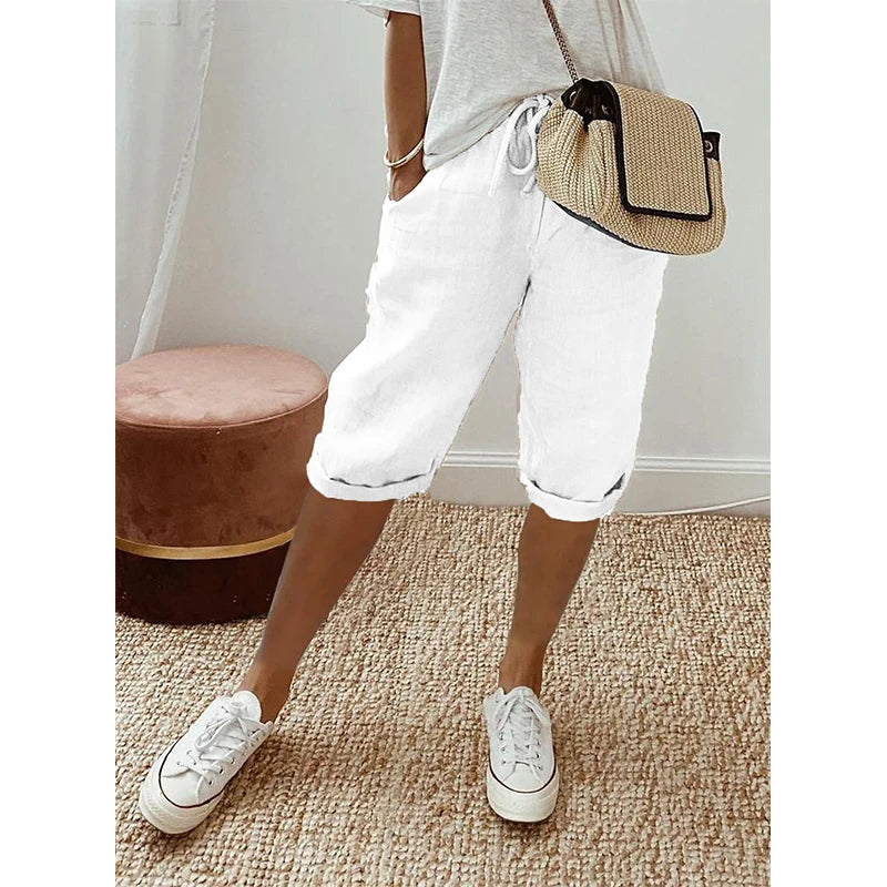 American Vintage Women Cotton Linen Lace Up High Waist Shorts